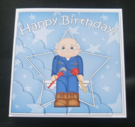 Plumber Birthday Scallop Corner Side Stacker by Charlie Angel