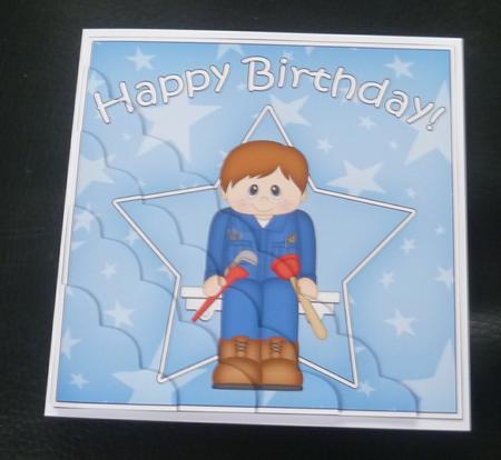 Plumber Birthday Scallop Corner Side Stacker by Charlie Angel