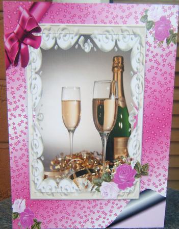 Lovely Bottle of Champagne with Cerise Bow A4 Topper by Charlie Angel