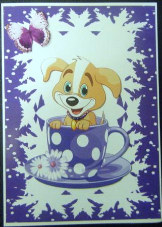 Cute Little Puppy with Butterfly in Teacup by Charlie Angel