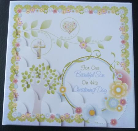 Our Son's Christening Card Topper 8x8 Inch Add Embellishment by Charlie Angel