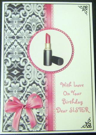 Pink Lipstick Card - Sister by Charlie Angel
