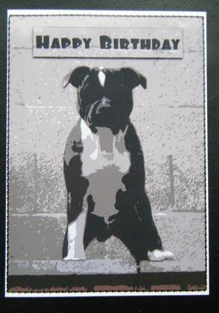 Popart Staffordshire Bull Terrier Card Front by Charlie Angel