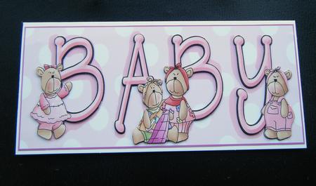 Large Dl Baby Girl Bears Decoupage Card by Charlie Angel