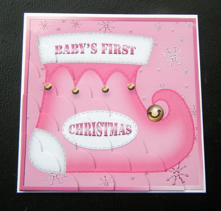 Baby's 1st Xmas Stocking Scallop Corner Side Stacker Topper by Charlie Angel
