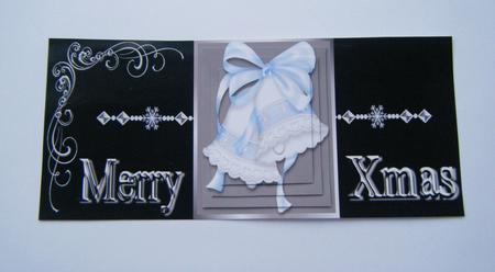 Blue &white Xmas Bells on Black by Charlie Angel