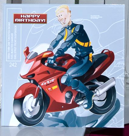 Biker Dude Red 8x8 Card by Helen Williams