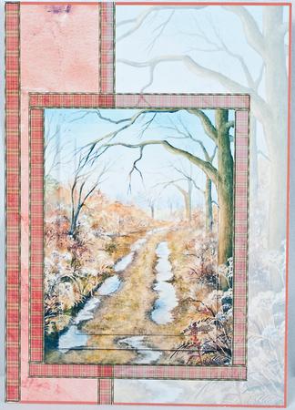 Country Lane Pyramid Decoupage Card with Tartan Ribbon by Helen Williams
