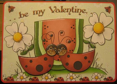 Be My Valentine Love Bugs Card Front and Decoupage by Hennie Walsh