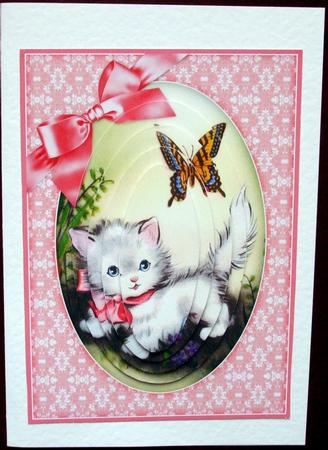 Pretty Kitten and Butterfly - Pyramid Card by Hilary Shemmans