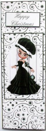 Christmas Girl in Green with Bauble Vertical Fold Back by Hilary Shemmans