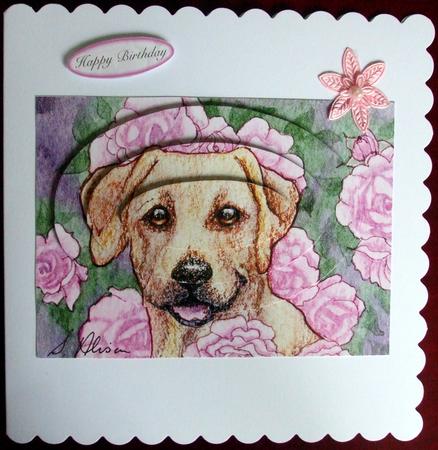 Labrador Retriever in the Flower Bed Oval Pyramid by Hilary Shemmans