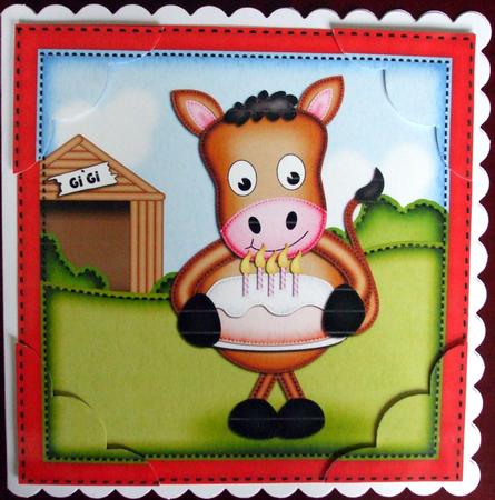 8 x 8 Gigi the Horse's Birthday Cake Scalloped Corner Topper by Hilary Shemmans