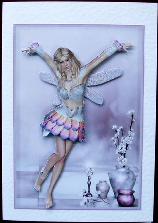 Petal Fairy Card Front with Decoupage by Hilary Shemmans