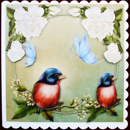 Pretty Bird with Cream Roses and Butterflies by Hilary Shemmans