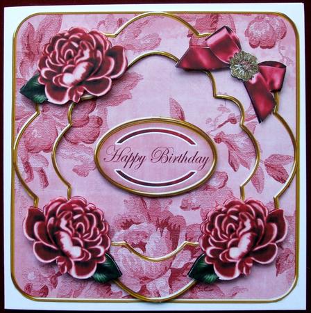 Deep Red Happy Birthday Fancy 8in Decoupage Card Front Kit by Hilary Shemmans
