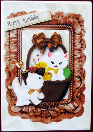 Cute White Kitties in Sewing Basket by Hilary Shemmans