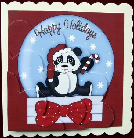 Christmas Panda Snowglobe Shell Edged Corner Stacker 1 by Hilary Shemmans