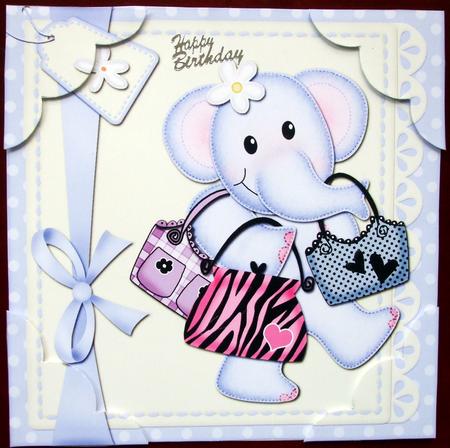 8 x 8 Lola Elephant Goes Shopping Scalloped Corner Topper by Hilary Shemmans