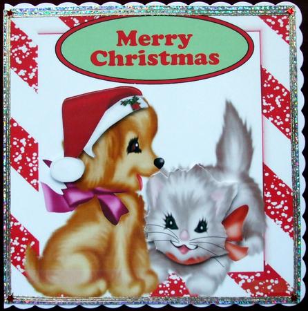 Christmas Puppy in Santa Hat with Kitten by Hilary Shemmans