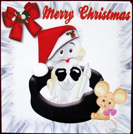 Kitten in Santa Hat with Mouse by Hilary Shemmans