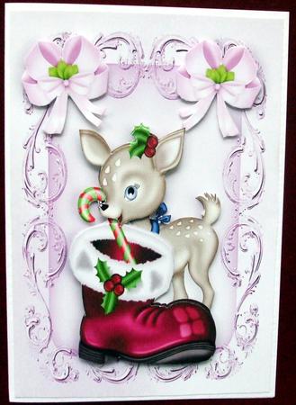 Cute Little Deer with Boot and Candy Cane by Hilary Shemmans