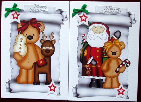 Christmas Toppers on a Scroll of Santa and Teddy by Hilary Shemmans