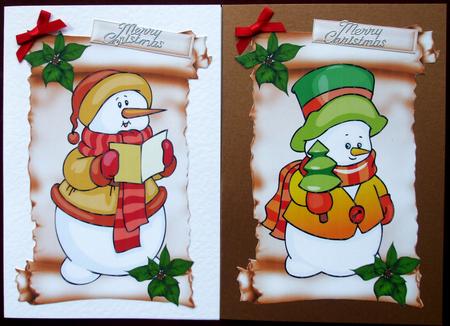 Snowmen Toppers on a Lovely Scroll by Hilary Shemmans