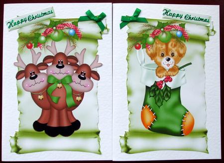 Puppy in a Stocking with Reindeers Toppers by Hilary Shemmans