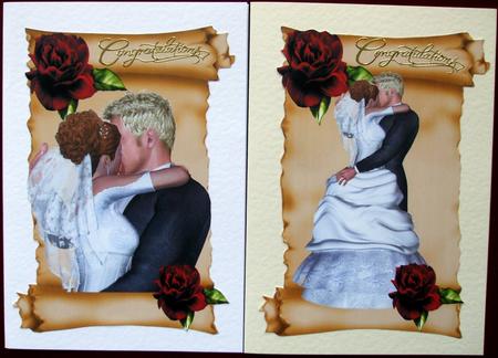 Beautiful Wedding Toppers with Red Roses on a Gold Scroll by Hilary Shemmans