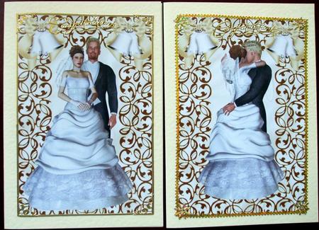 Lovely Wedding Couple Toppers with Gold Bells by Hilary Shemmans