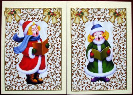 Carol Singers with Gold Bows in Filigree Frames Toppers by Hilary Shemmans