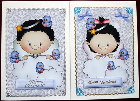 Cute Little Boy and Girl Angels with Blue Bird Toppers by Hilary Shemmans