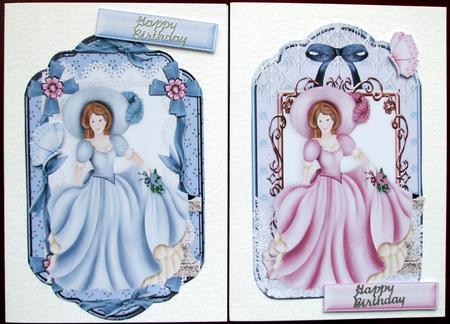 Pretty Victorian Ladies in Pink/blue Lace Toppers by Hilary Shemmans