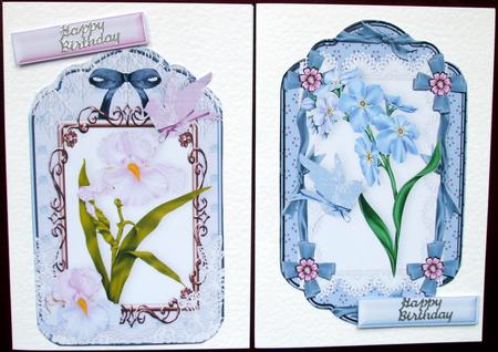 Pretty Floral Toppers with Birds in Lace Frames by Hilary Shemmans
