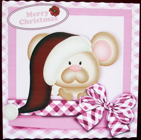 Christmas Mouse with Santa Hat and Big Gingham Bow by Hilary Shemmans