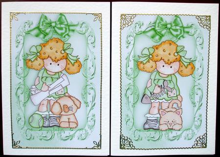 Cute Little Girl Toppers with Kitten and Puppy by Hilary Shemmans