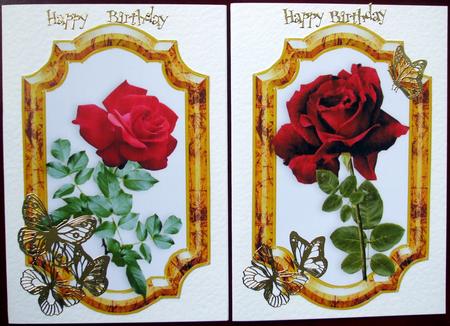Red Rose Toppers in Gold Frames with Butterflies by Hilary Shemmans