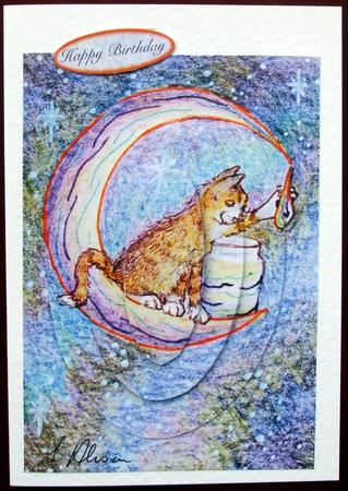 Ginger Cat in Her Holiday Hat Oval Pyramid by Hilary Shemmans