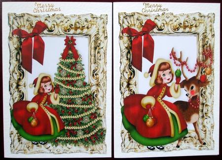 Little Girl with Reindeer and Christmas Tree Toppers by Hilary Shemmans