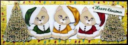 Three Little Kitties in Santa Hats with Trees Dl by Hilary Shemmans
