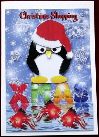 Christmas Shopping Penguin by Hilary Shemmans
