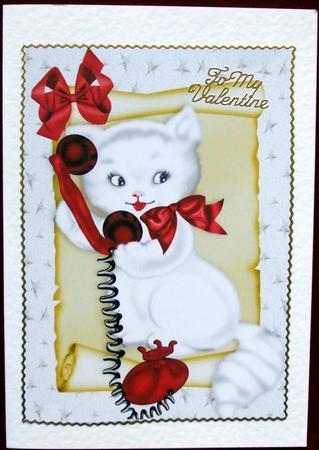 Well Hello There Big Boy! Cute White Kitty on the Phone A4 by Hilary Shemmans
