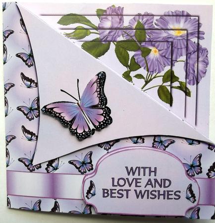 Lilac Flower & Butterfly Corner Flap Card by Hilary Shemmans