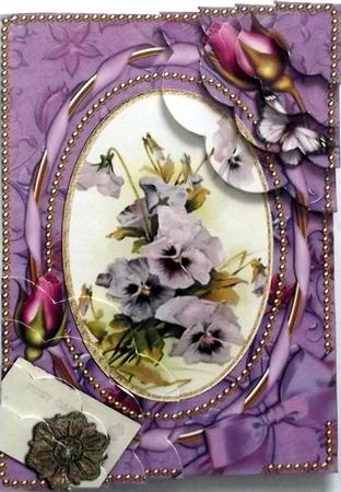 Purple Pansies Butterflies 7x5inch Scalloped Duo Corner Stac by Hilary Shemmans