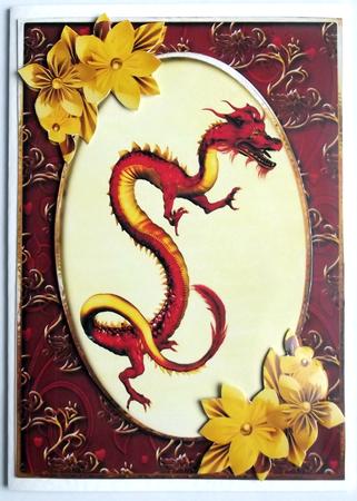Gorgeous Chinese Dragon with Yellow Flowers by Hilary Shemmans