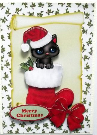 Cute Kitty in Santa Hat on a Scroll by Hilary Shemmans