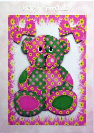 Patchwork Funky Coloured Teddy Bear with Bows by Hilary Shemmans