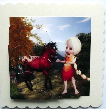 Blonde Girl and Horse Shell Edged Corner Stacker by Hilary Shemmans