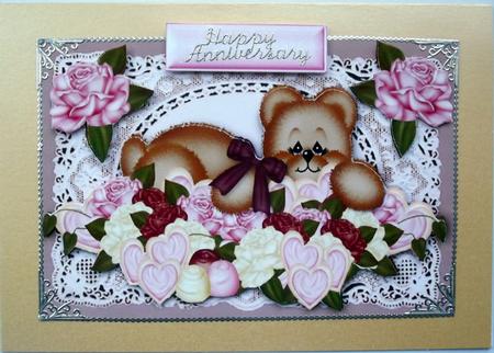 Teddies Hiding in the Roses on Vintage Lace by Hilary Shemmans